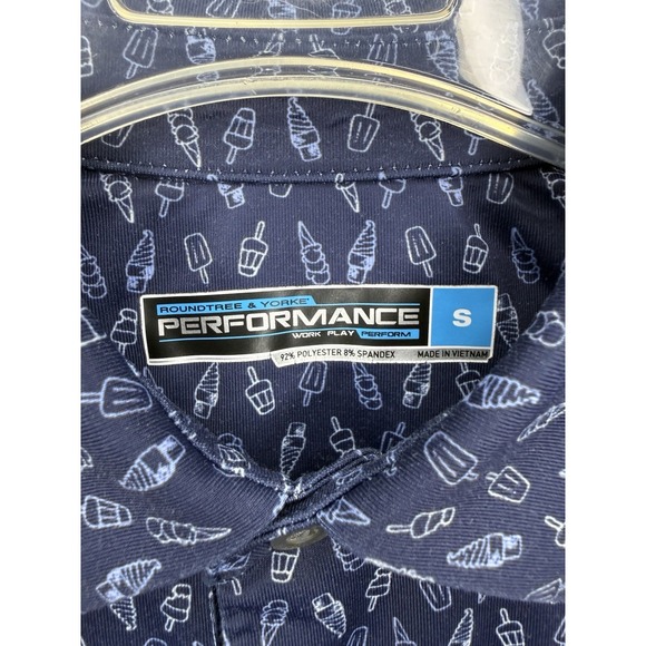 Roundtree & Yorke Performance Men's Small Navy Blue Ice Cream Print SS Polo - Picture 2 of 9